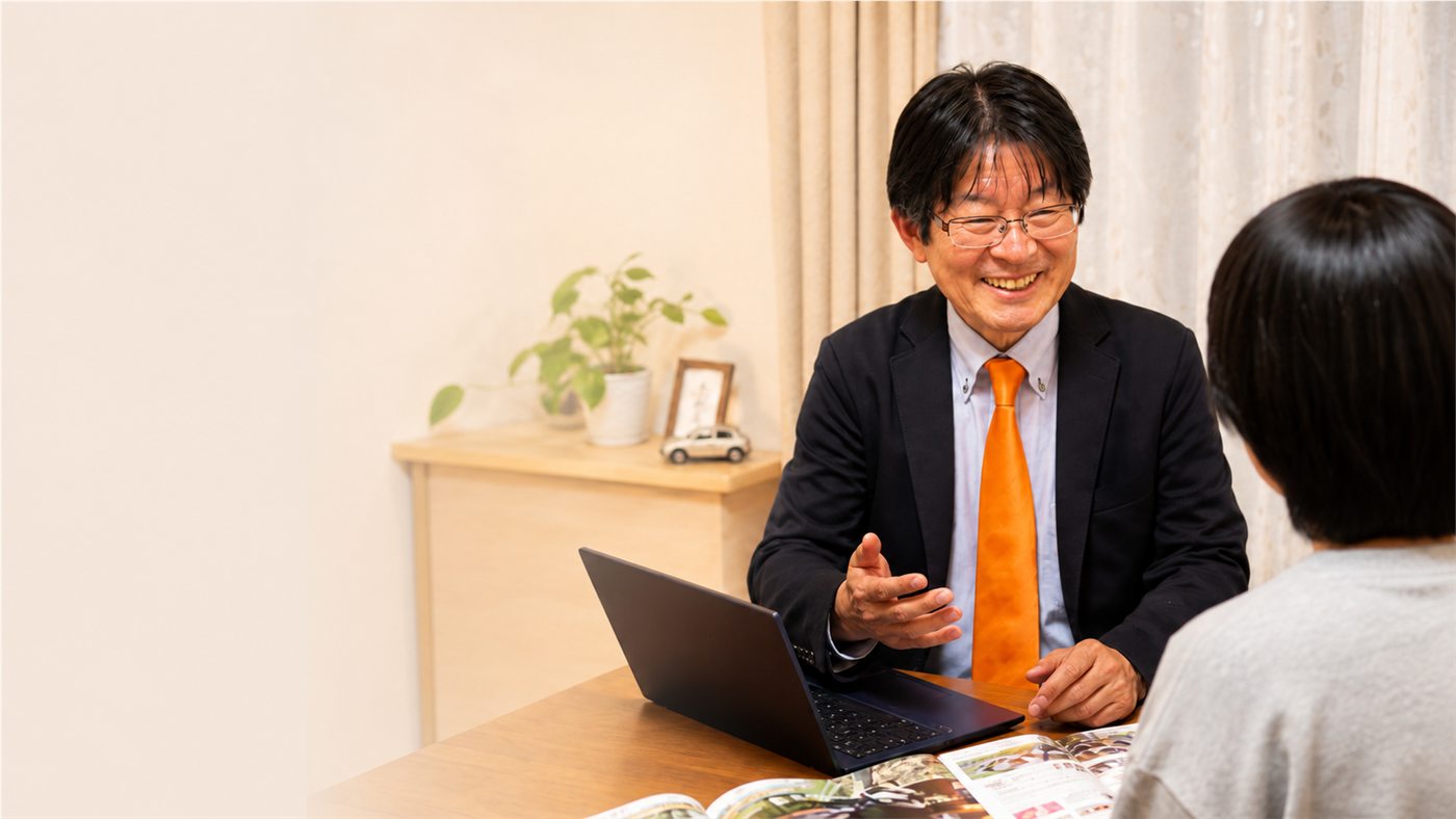 身近な自動車屋古橋で車の相談をしている様子